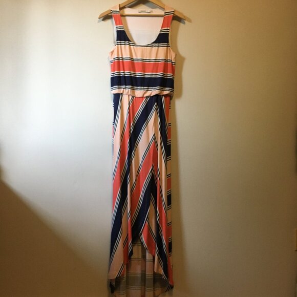 Rayon Sailor Stripe Summer Sleeveless Wrap Bubble Top Maxi Dress - Picture 2 of 16